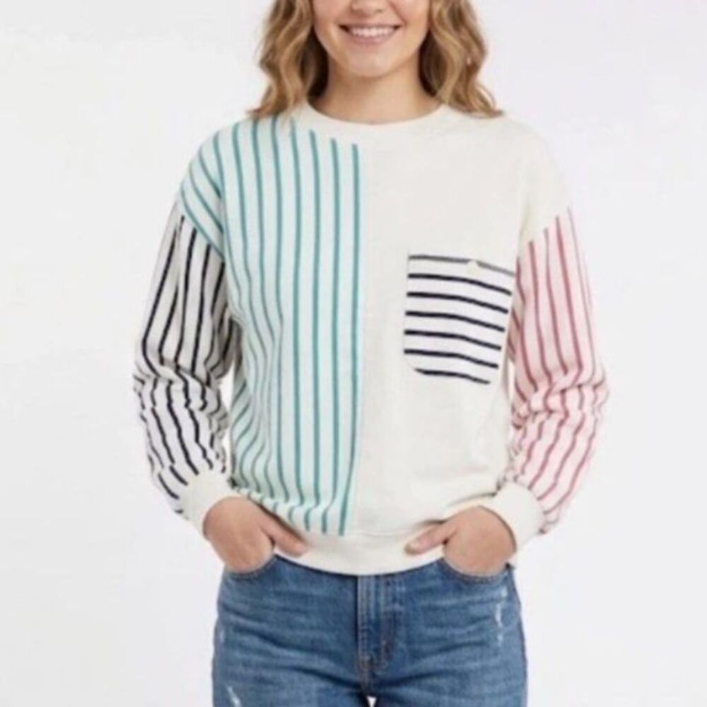 Gina Peters White Candy Stripe Long Sleeve Vintage 80s Pullover Top Size M